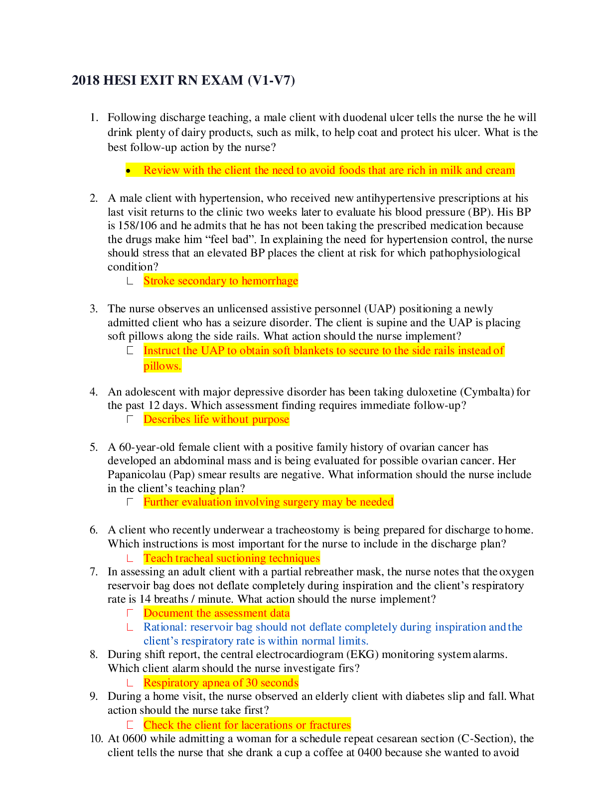 Preview image of HESI EXIT RN EXAM V1-V7 document